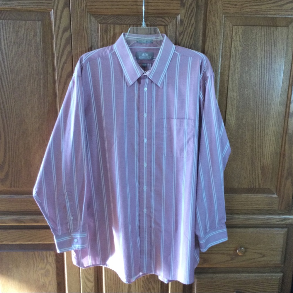 Stafford 17 1/2 34 Burgundy and White Striped Dress Shirt